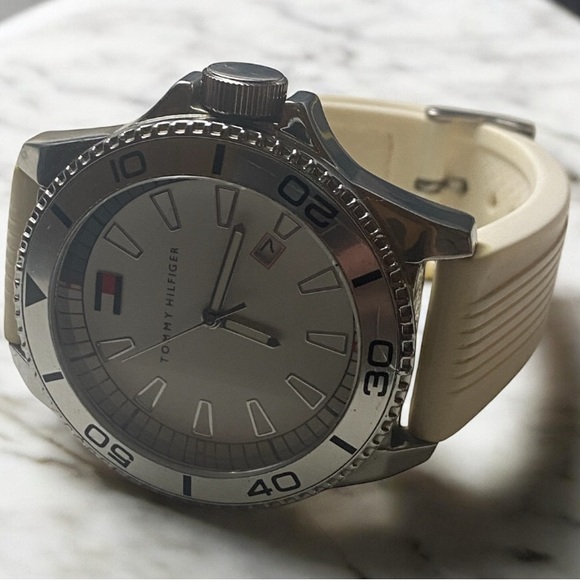 Tommy Hilfiger Silver and Cream Watch EUC - Picture 1 of 7